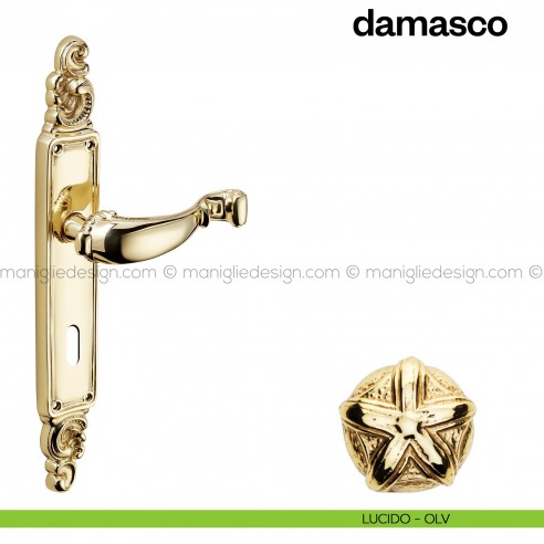 Maniglia per porta con placca Damasco Poggi Mariani lucido - OLV foro patent