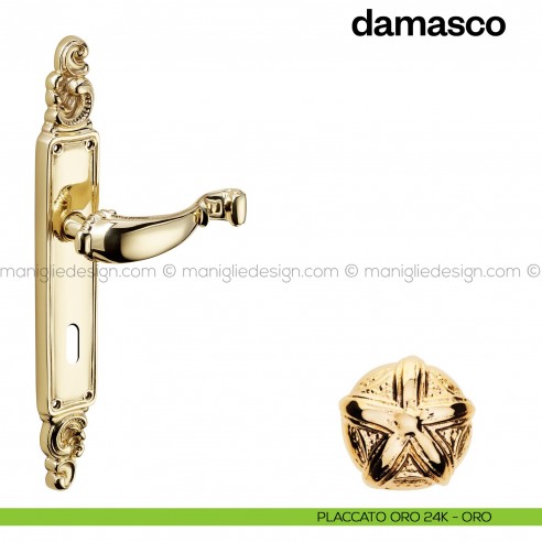 Maniglia per porta con placca Damasco Poggi Mariani placcato oro 24K - ORO foro patent