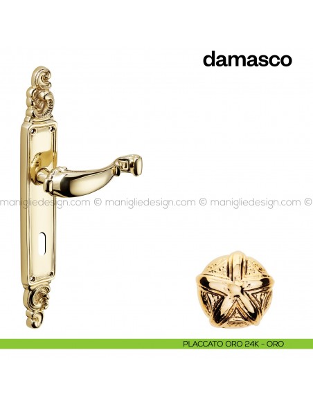 Maniglia per porta con placca Damasco Poggi Mariani placcato oro 24K - ORO foro patent
