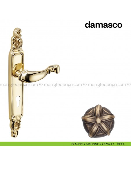 Maniglia per porta con placca Damasco Poggi Mariani bronzo satinato opaco - BSO foro yale
