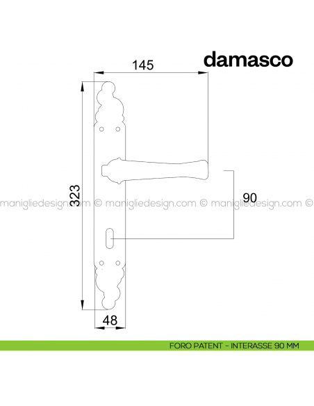 Maniglia per porta con placca Damasco Poggi Mariani foro patent interasse 90 mm