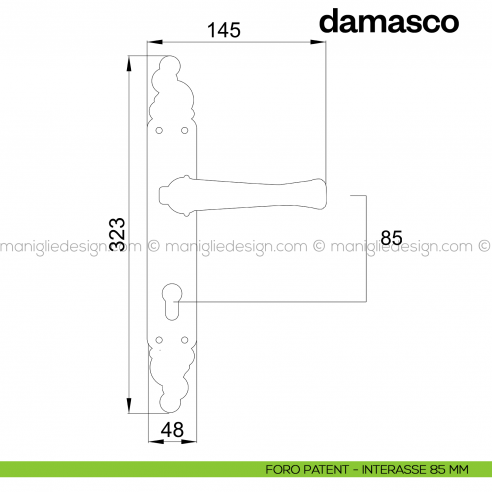 Maniglia per porta con placca Damasco Poggi Mariani foro yale interasse 85 mm