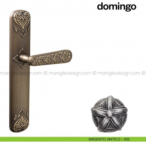 Maniglia per porta con placca Domingo Poggi Mariani Argento antico - ASI