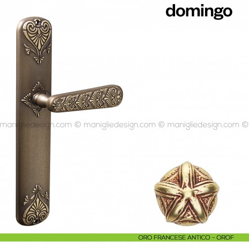 Maniglia per porta con placca Domingo Poggi Mariani Oro francese antico - OROF