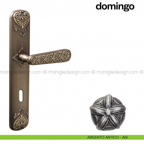 Maniglia per porta con placca Domingo Poggi Mariani Argento antico - ASI foro patent