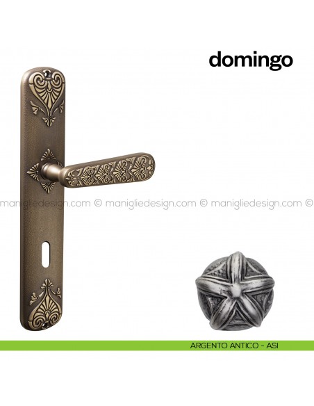 Maniglia per porta con placca Domingo Poggi Mariani Argento antico - ASI foro patent