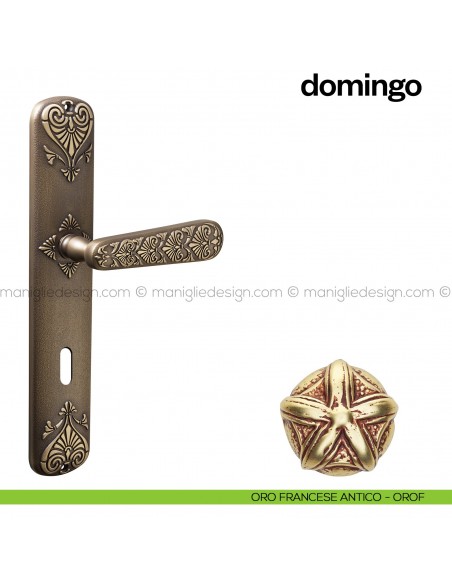 Maniglia per porta con placca Domingo Poggi Mariani Oro francese antico - OROF foro patent