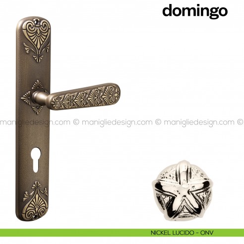 Maniglia per porta con placca Domingo Poggi Mariani Nickel lucido - ONV foro yale