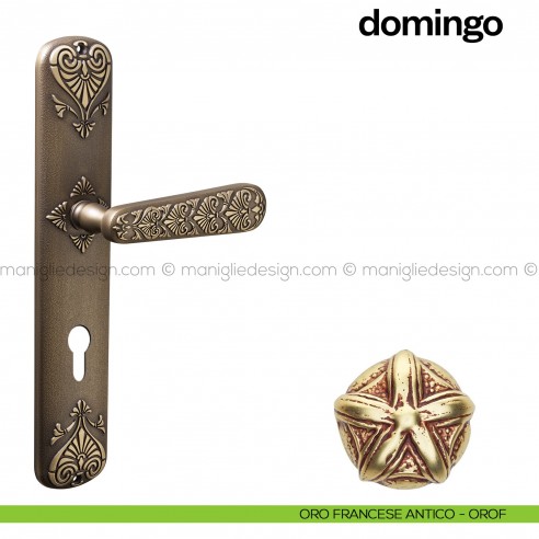 Maniglia per porta con placca Domingo Poggi Mariani  Oro francese antico - OROF foro yale