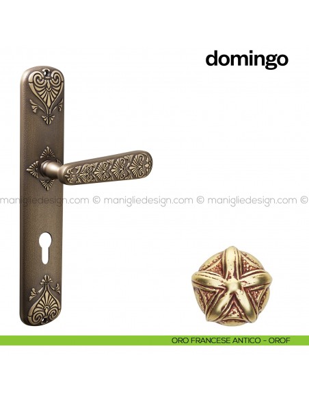 Maniglia per porta con placca Domingo Poggi Mariani  Oro francese antico - OROF foro yale