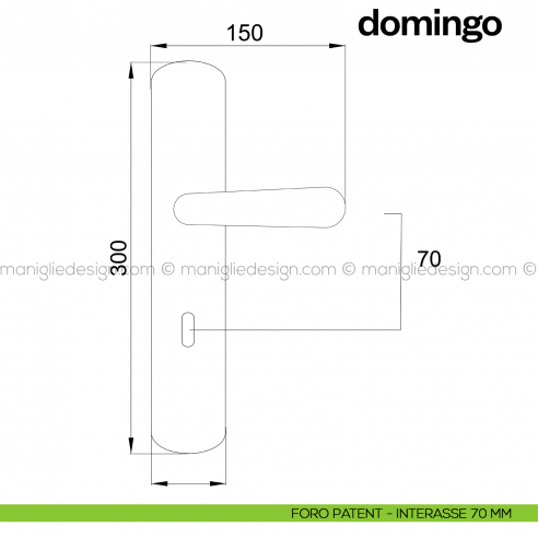Maniglia per porta con placca Domingo Poggi Mariani foro patent interasse 70 mm