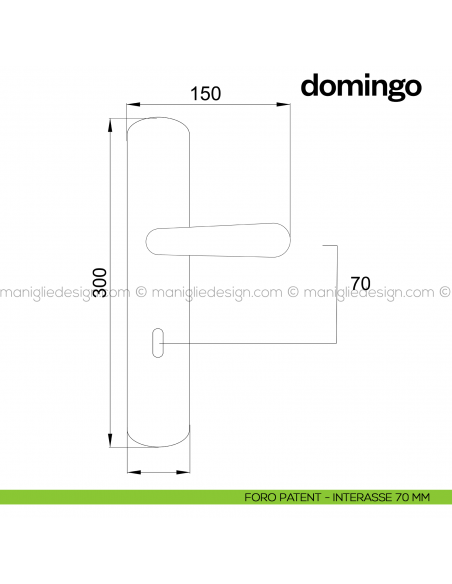 Maniglia per porta con placca Domingo Poggi Mariani foro patent interasse 70 mm