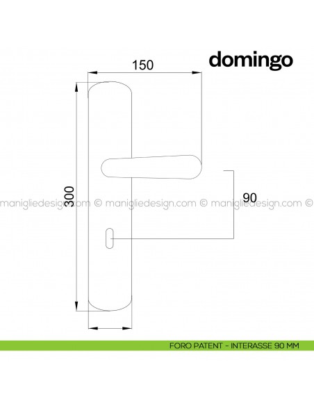 Maniglia per porta con placca Domingo Poggi Mariani foro patent interasse 90 mm