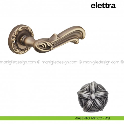 Maniglia per porta Elettra Poggi Mariani con rosetta tonda argento antico - ASI