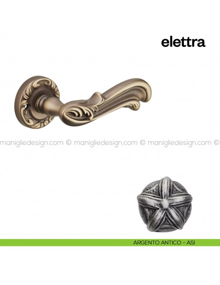 Maniglia per porta Elettra Poggi Mariani con rosetta tonda argento antico - ASI