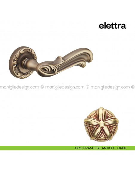Maniglia per porta Elettra Poggi Mariani con rosetta tonda oro francese antico - OROF