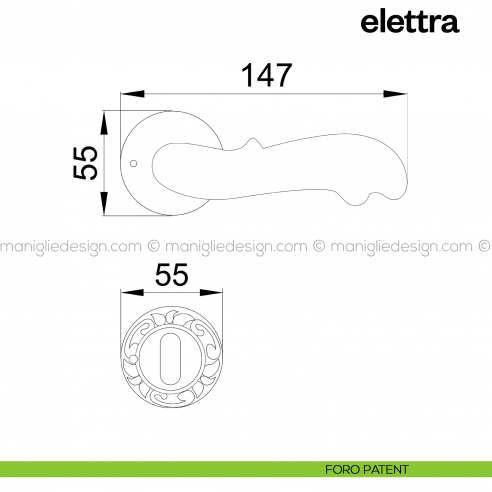 Maniglia per porta Elettra Poggi Mariani con rosetta tonda foro patent