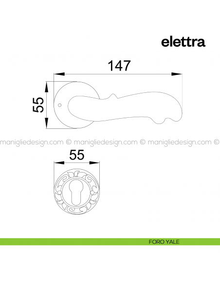 Maniglia per porta Elettra Poggi Mariani con rosetta tonda foro yale