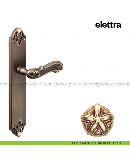 Maniglia per porta con placca Elettra Poggi Mariani oro francese antico - OROF cieca
