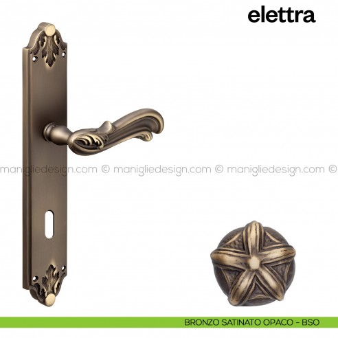 Maniglia per porta con placca Elettra Poggi Mariani bronzo satinato opaco - BSO foro patent