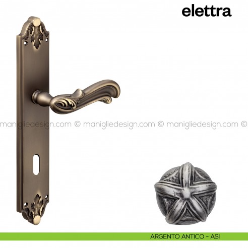 Maniglia per porta con placca Elettra Poggi Mariani argento antico - ASI foro patent