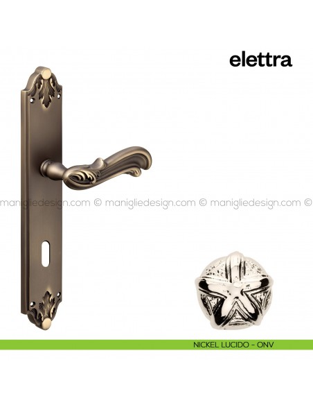 Maniglia per porta con placca Elettra Poggi Mariani nickel lucido - ONV foro patent