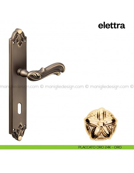 Maniglia per porta con placca Elettra Poggi Mariani placcato oro 24K - ORO foro patent
