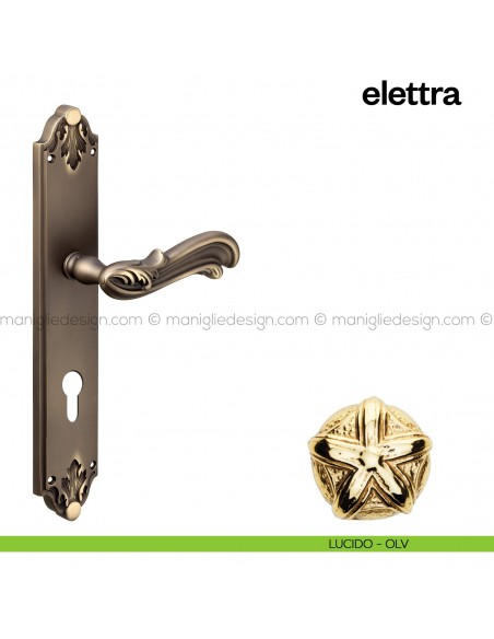 Maniglia per porta con placca Elettra Poggi Mariani lucido - OLV foro yale