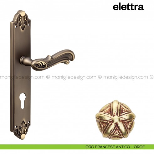 Maniglia per porta con placca Elettra Poggi Mariani oro francese antico - OROF foro yale