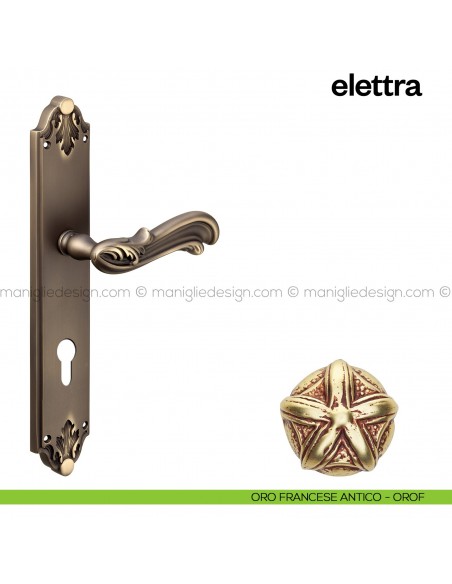 Maniglia per porta con placca Elettra Poggi Mariani oro francese antico - OROF foro yale
