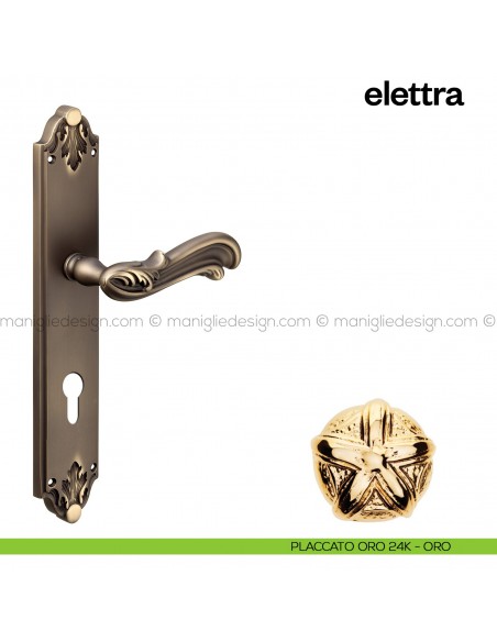 Maniglia per porta con placca Elettra Poggi Mariani placcato oro 24K - ORO foro yale