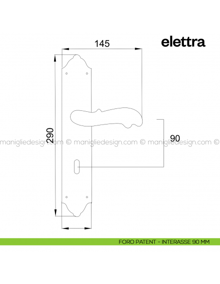 Maniglia per porta con placca Elettra Poggi Mariani foro patent interasse 90 mm