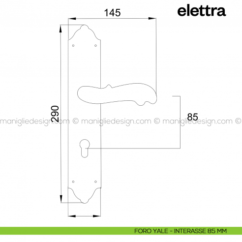 Maniglia per porta con placca Elettra Poggi Mariani foro yale interasse 85 mm