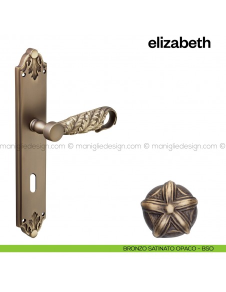 Maniglia per porta con placca Elizabeth Poggi Mariani bronzo satinato opaco - BSO foro patent