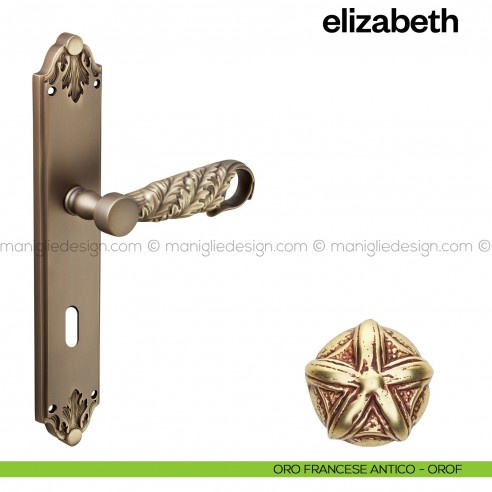Maniglia per porta con placca Elizabeth Poggi Mariani oro francese antico - OROF foro patent