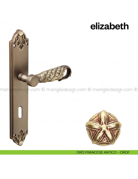 Maniglia per porta con placca Elizabeth Poggi Mariani oro francese antico - OROF foro patent
