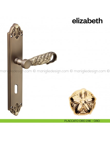 Maniglia per porta con placca Elizabeth Poggi Mariani placcato oro 24K - ORO foro patent