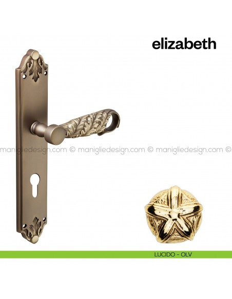 Maniglia per porta con placca Elizabeth Poggi Mariani lucido - OLV foro yale