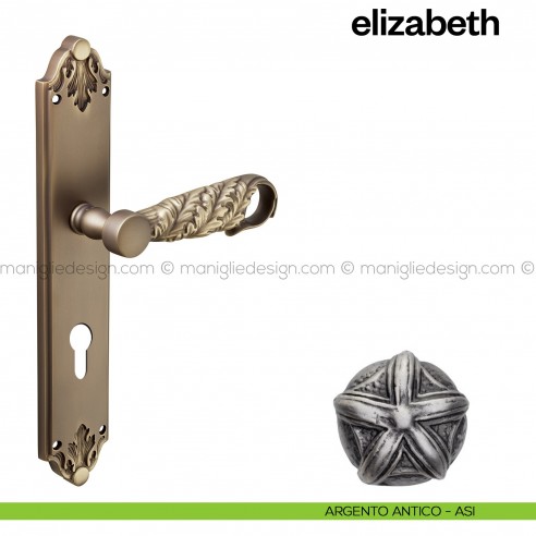Maniglia per porta con placca Elizabeth Poggi Mariani argento antico - ASI foro yale