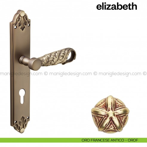 Maniglia per porta con placca Elizabeth Poggi Mariani oro francese antico - OROF foro yale