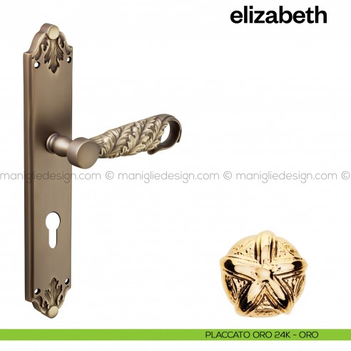 Maniglia per porta con placca Elizabeth Poggi Mariani placcato oro 24K - ORO foro yale
