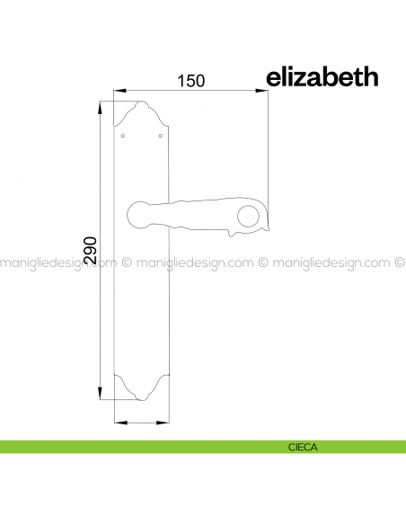 Maniglia per porta con placca Elizabeth Poggi Mariani cieca