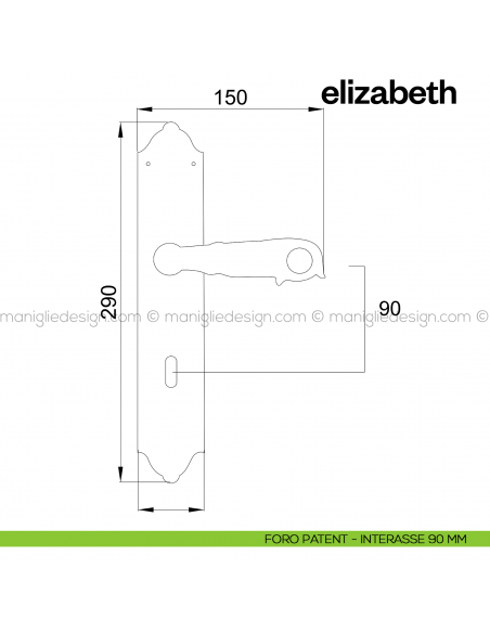 Maniglia per porta con placca Elizabeth Poggi Mariani foro patent interasse 90 mm