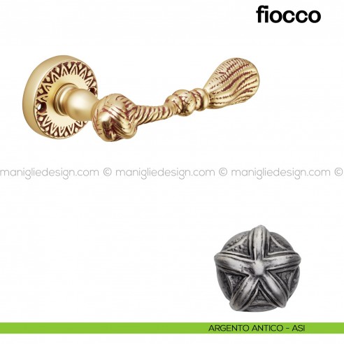 Maniglia per porta Fiocco Poggi Mariani con rosetta argento antico - ASI