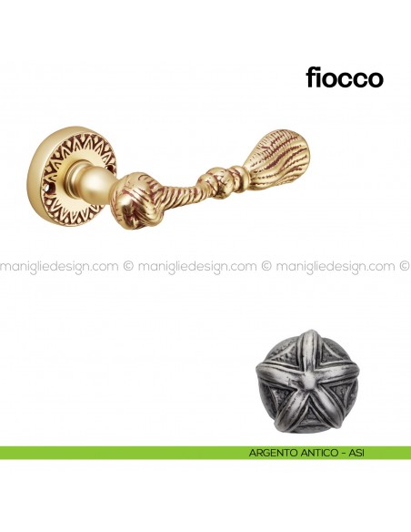 Maniglia per porta Fiocco Poggi Mariani con rosetta argento antico - ASI