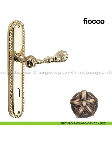 Maniglia per porta con placca Fiocco Poggi Mariani bronzo satinato opaco - BSO foro patent
