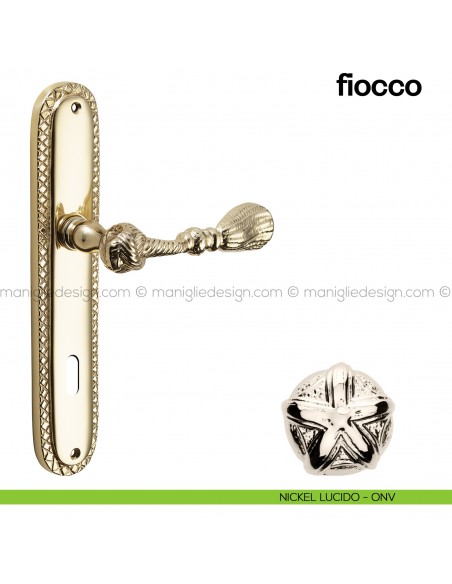 Maniglia per porta con placca Fiocco Poggi Mariani nickel lucido - ONV foro patent
