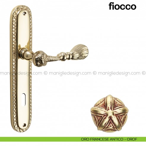 Maniglia per porta con placca Fiocco Poggi Mariani oro francese antico - OROF foro patent