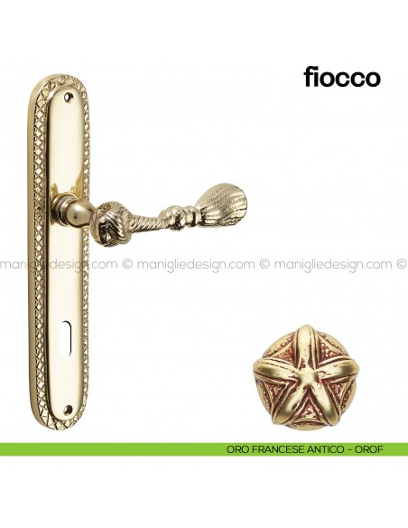 Maniglia per porta con placca Fiocco Poggi Mariani oro francese antico - OROF foro patent