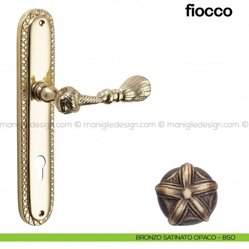 Maniglia per porta con placca Fiocco Poggi Mariani bronzo satinato opaco - BSO foro yale